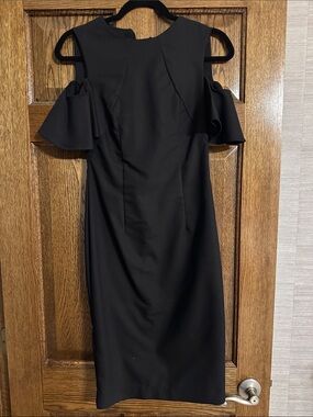 Zara Black Cold-Shoulder Midi Dress with Ruffle Sleeves